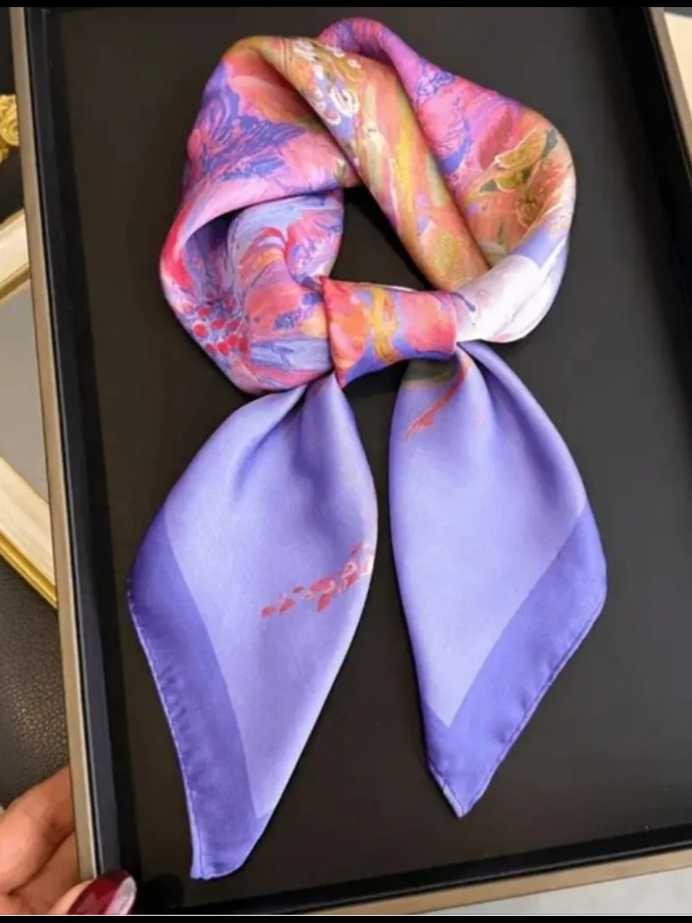 Lavender Marble Print Silk -feel Neck Scarf